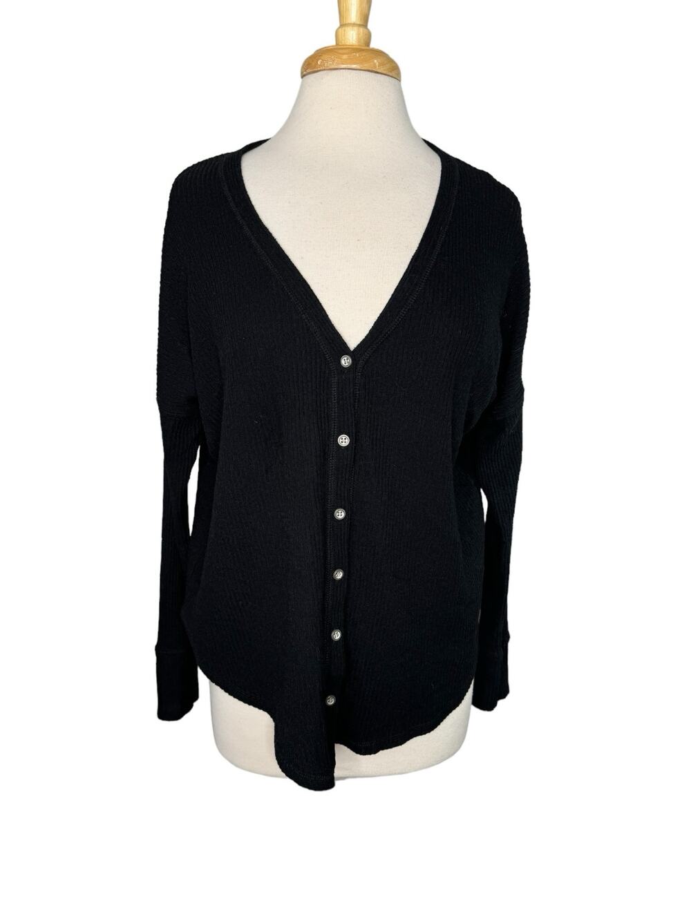 ABERCROMBIE & FITCH Black Rib Knit Grandpa Cardigan Sweater Size Small Womens